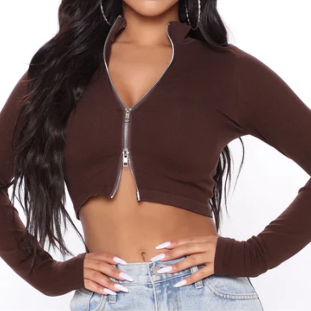 Fashion Nova Chocolate Zip-Up Crop Top